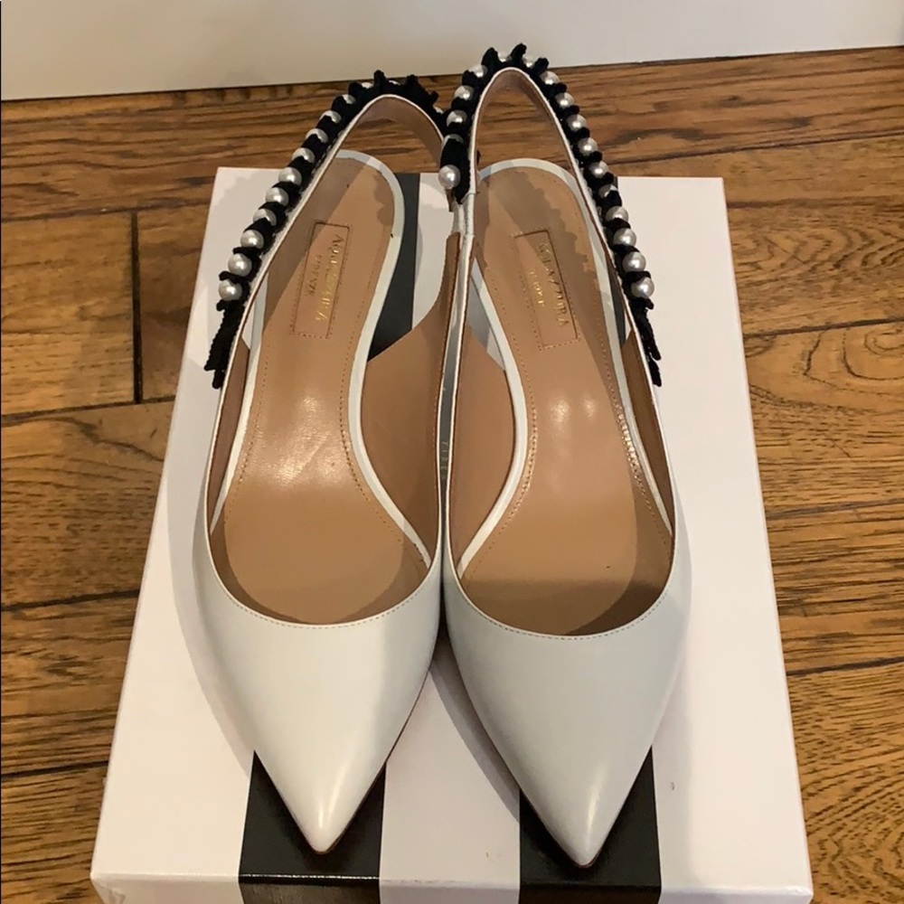 Aquazzura Love story 45 Slingback kitten heel calf White